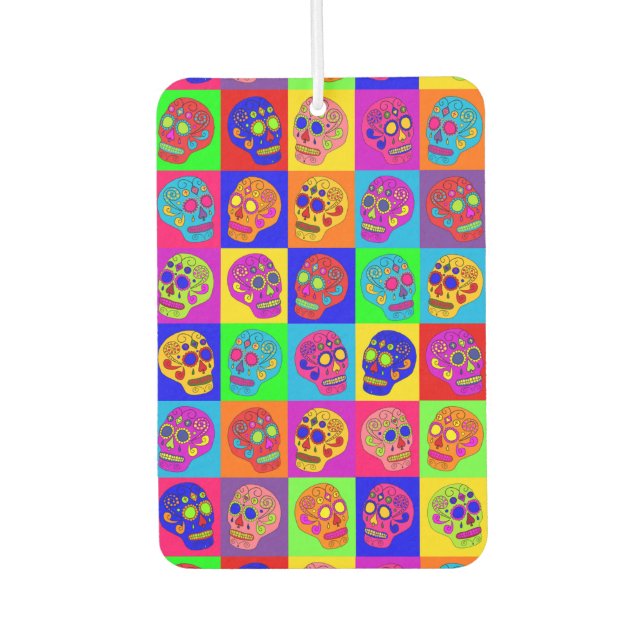 Sugar Skull Squares Car Air Freshener (Front)