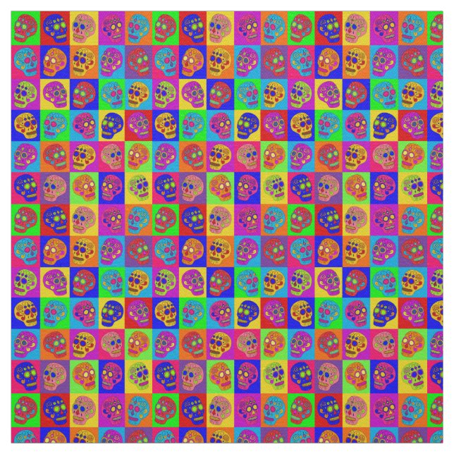 Sugar Skull Squares Fabric (Swatch)