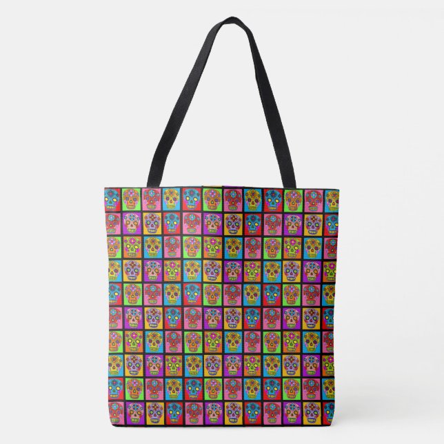 Sugar Skull Squares Tote Bag (Front)