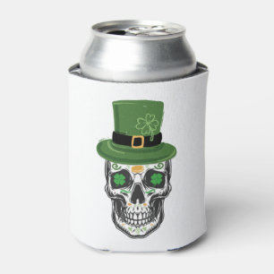 Sugar Skull St Patrick Day Leprechaun Shamrock Can Cooler