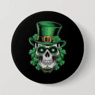 Sugar Skull St Patrick Day Lucky Shamrock 3 Inch Round Button