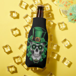 Sugar Skull St Patrick Day Lucky Shamrock Bottle Cooler