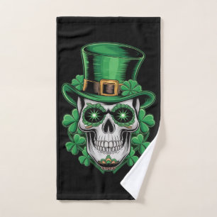 Sugar Skull St Patrick Day Lucky Shamrock Hand Towel