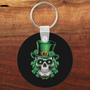 Sugar Skull St Patrick Day Lucky Shamrock  Keychain