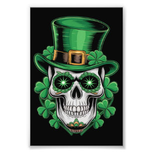 Sugar Skull St Patrick Day Lucky Shamrock  Photo Print