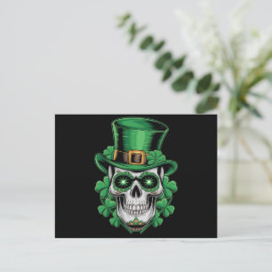 Sugar Skull St Patrick Day Lucky Shamrock  Postcard