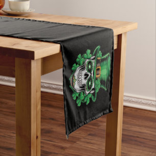 Sugar Skull St Patrick Day Lucky Shamrock  Short Table Runner