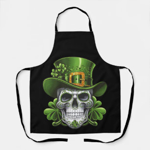 Sugar Skull St Patrick's Day Shamrock Apron