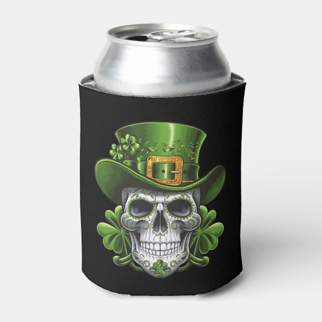 Sugar Skull St Patrick's Day Shamrock Can Cooler (Can Front)