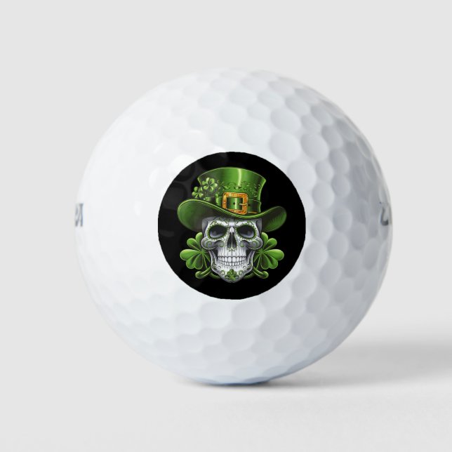 Sugar Skull St Patrick's Day Shamrock Golf Balls (Front)