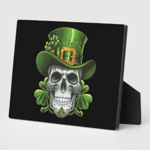 Sugar Skull St Patrick's Day Shamrock Plaque