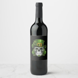 Sugar Skull St Patrick's Day Shamrock Wine Label