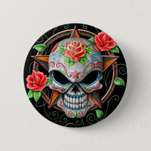 Sugar Skull Star, black 2 Inch Round Button