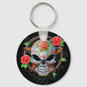 Sugar Skull Star, black Keychain