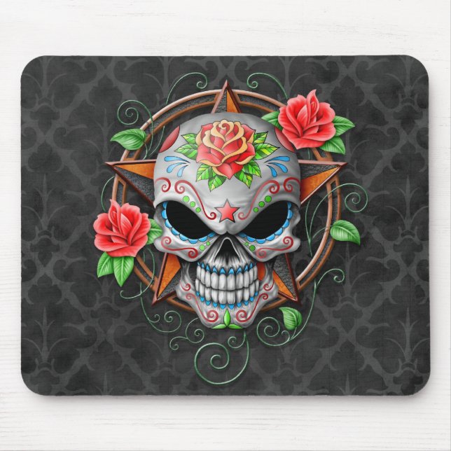 Sugar Skull Star, grey Mouse Pad (Front)