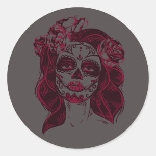 Sugar Skull Sticker Girl Grey -Day of The Dead