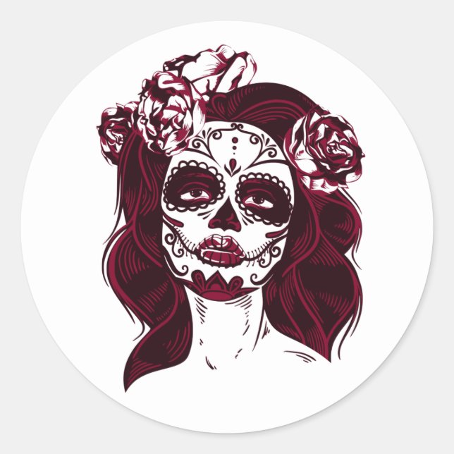 Sugar Skull Sticker Girl White-Day of The Dead (Front)
