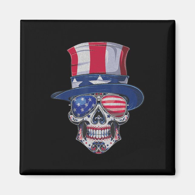 Sugar Skull Sunglasses USA Flag Memorial Day 4th o Magnet (Front)