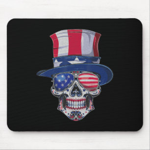 Sugar Skull Sunglasses USA Flag Memorial Day 4th o Mouse Pad