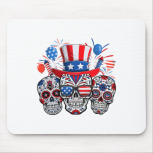 Sugar Skull Sungles Firework American Flag 4th Of Mouse Pad