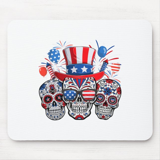 Sugar Skull Sungles Firework American Flag 4th Of  Mouse Pad (Front)