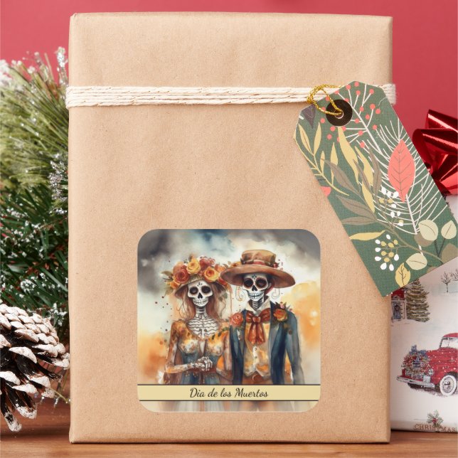 Sugar Skull Sweetheart, custom Square Sticker (Holiday)