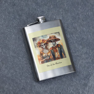 Sugar Skull Sweethearts, custom Hip Flask