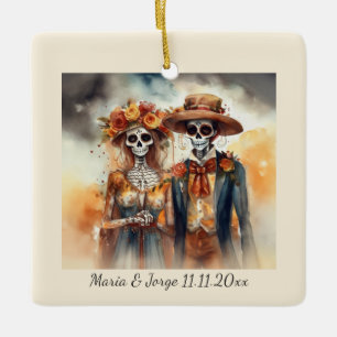 Sugar Skull Sweethearts Dia de los Muertos Ceramic Ornament
