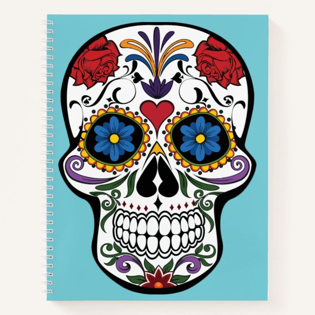 Sugar Skull Teal-Day of The Dead Sketchbook Notebook (Front)