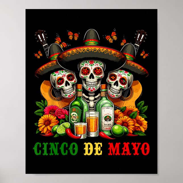 Sugar Skull Tequila Cinco De Mayo Mexican Fiesta C Poster (Front)