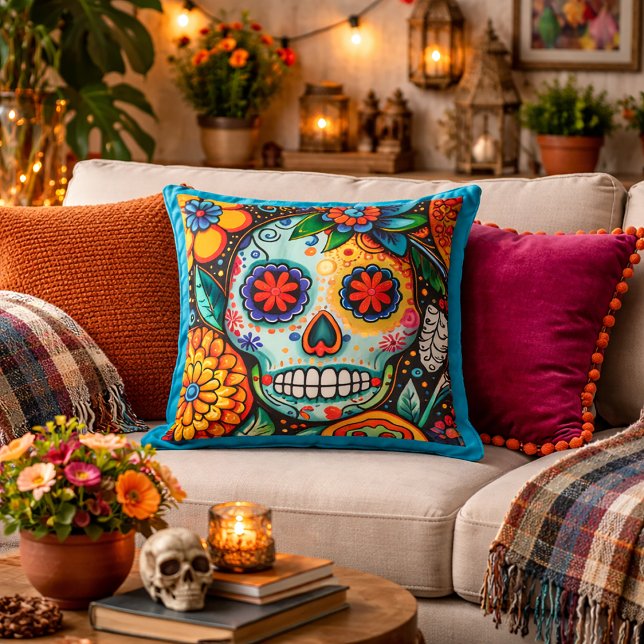 Sugar Skull Throw Pillow (Creator Uploaded)