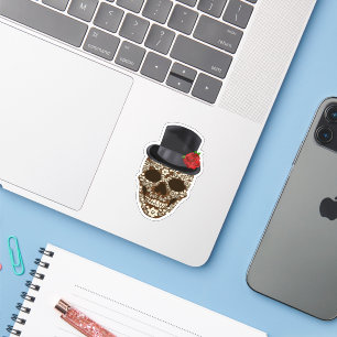 Sugar Skull Top Hat Red Rose