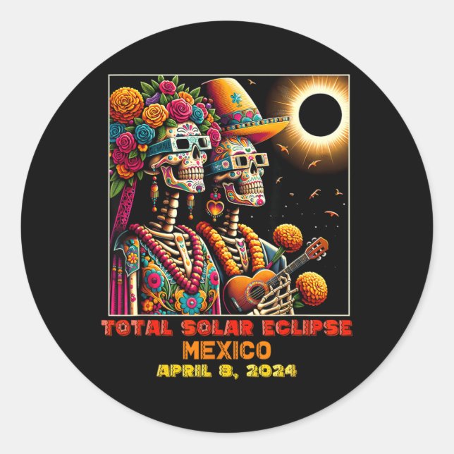 Sugar Skull Total Solar Eclipse Mexico MX Classic Round Sticker (Front)