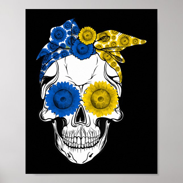 Sugar Skull Ukraine Sunflower Ukraine Ukrainian Fl Poster (Front)