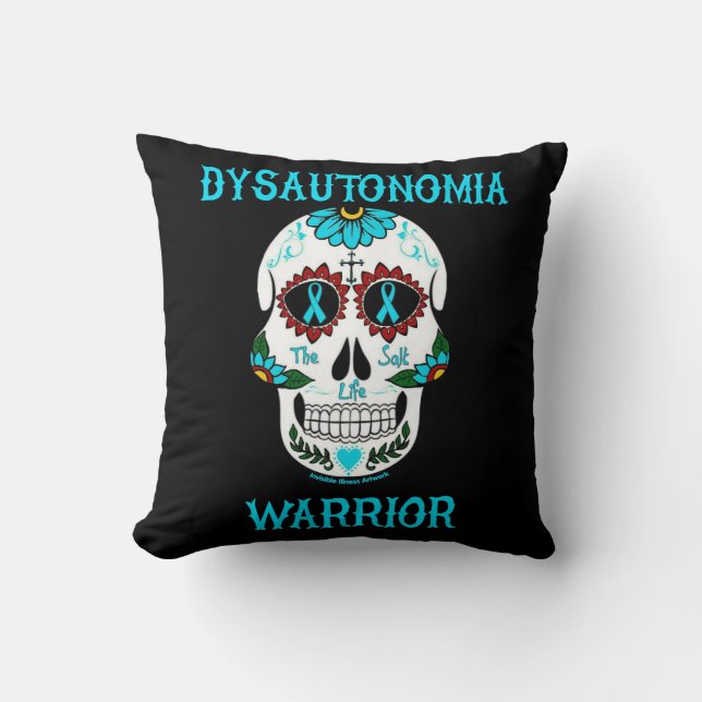 Sugar Skull/Warrior...Dysautonomia Throw Pillow (Front)