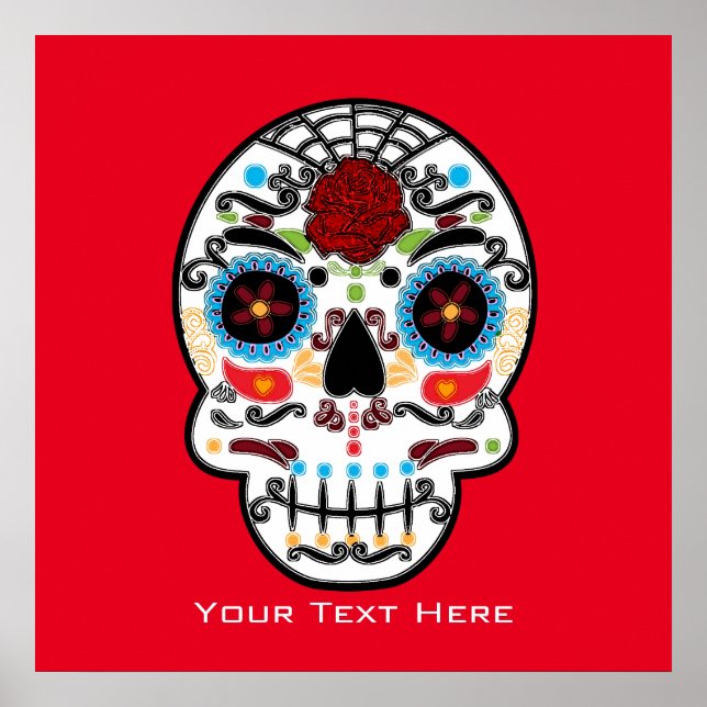 Sugar Skull Watercolor Mexican Wall Art Print (Front)