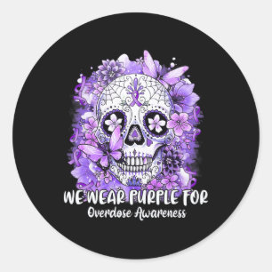 Sugar Skull We Wear Purple For Overdose Awareness Classic Round Sticker