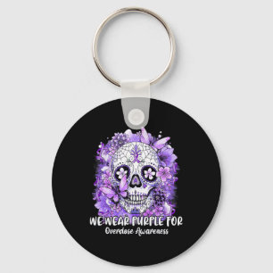 Sugar Skull We Wear Purple For Overdose Awareness Keychain