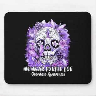 Sugar Skull We Wear Purple For Overdose Awareness Mouse Pad