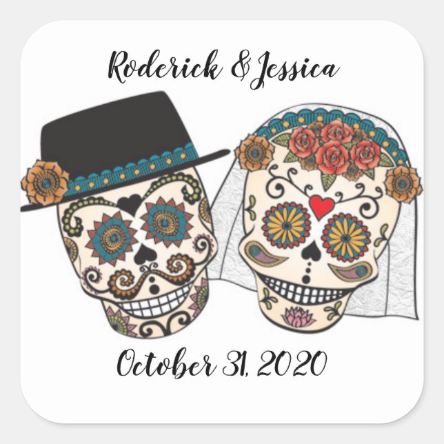 Sugar Skull Wedding Square Sticker (Front)