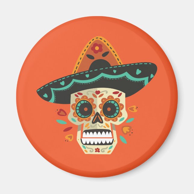 Sugar Skull with Hat Dia de Muertos | Magnet (Front)