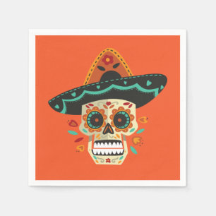 Sugar Skull with Hat Dia de Muertos   Napkin