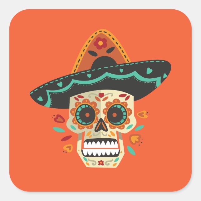 Sugar Skull with Hat Dia de Muertos | Sticker (Front)