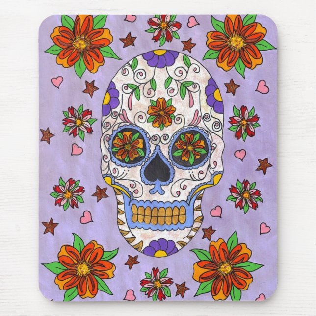 Sugar Skull with Marigolds Mouse Pad (Front)