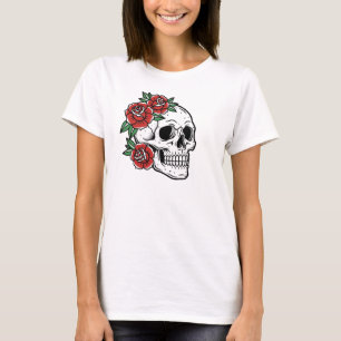Sugar Skull with Red Roses Poster T-Shirt