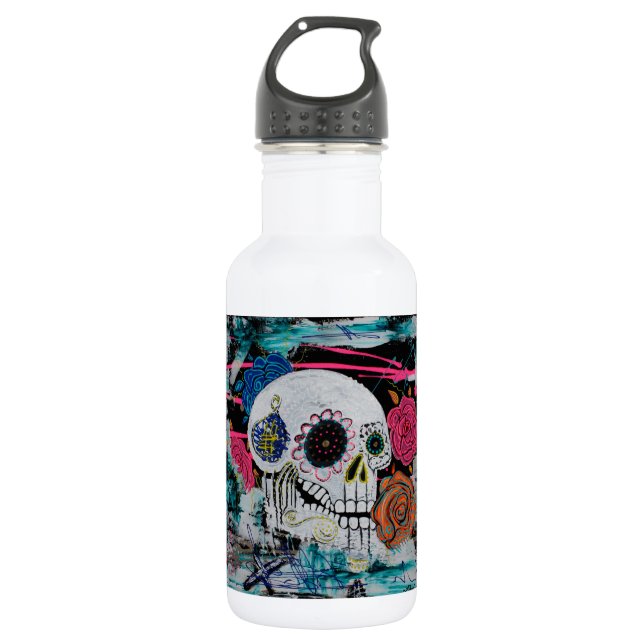 Sugar Skull with Roses 532 Ml Water Bottle (Front)