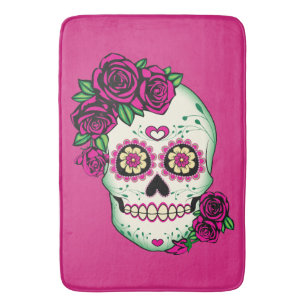 Sugar Skull with Roses Bath Mat