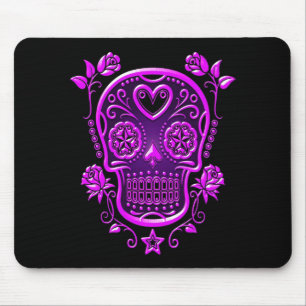 Sugar Skull with Roses, purple Mouse Pad