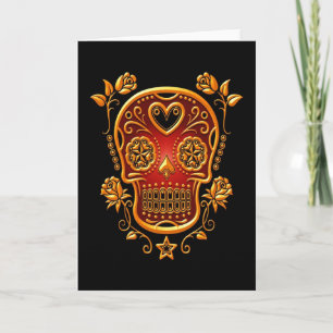 Sugar Skull with Roses, yellow and red Card