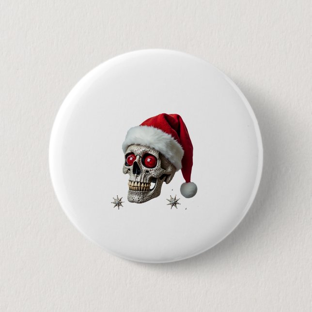 Sugar Skull with Santa Hat Tee Christmas Pajama Xm 2 Inch Round Button (Front)